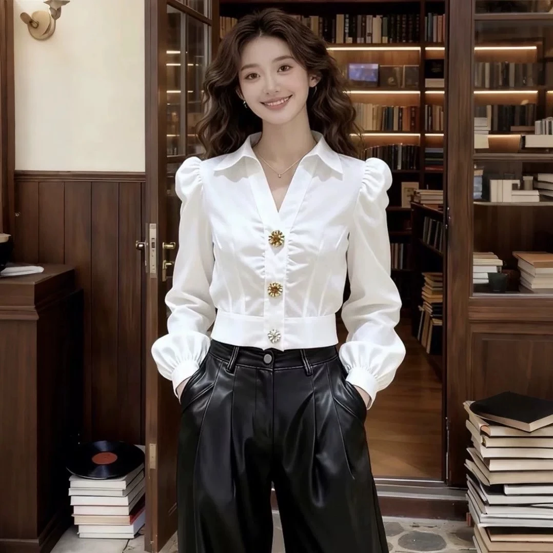 Women Formal Wear White Shirt - Kemeja Putih Elegan V-Neck untuk Wanita,