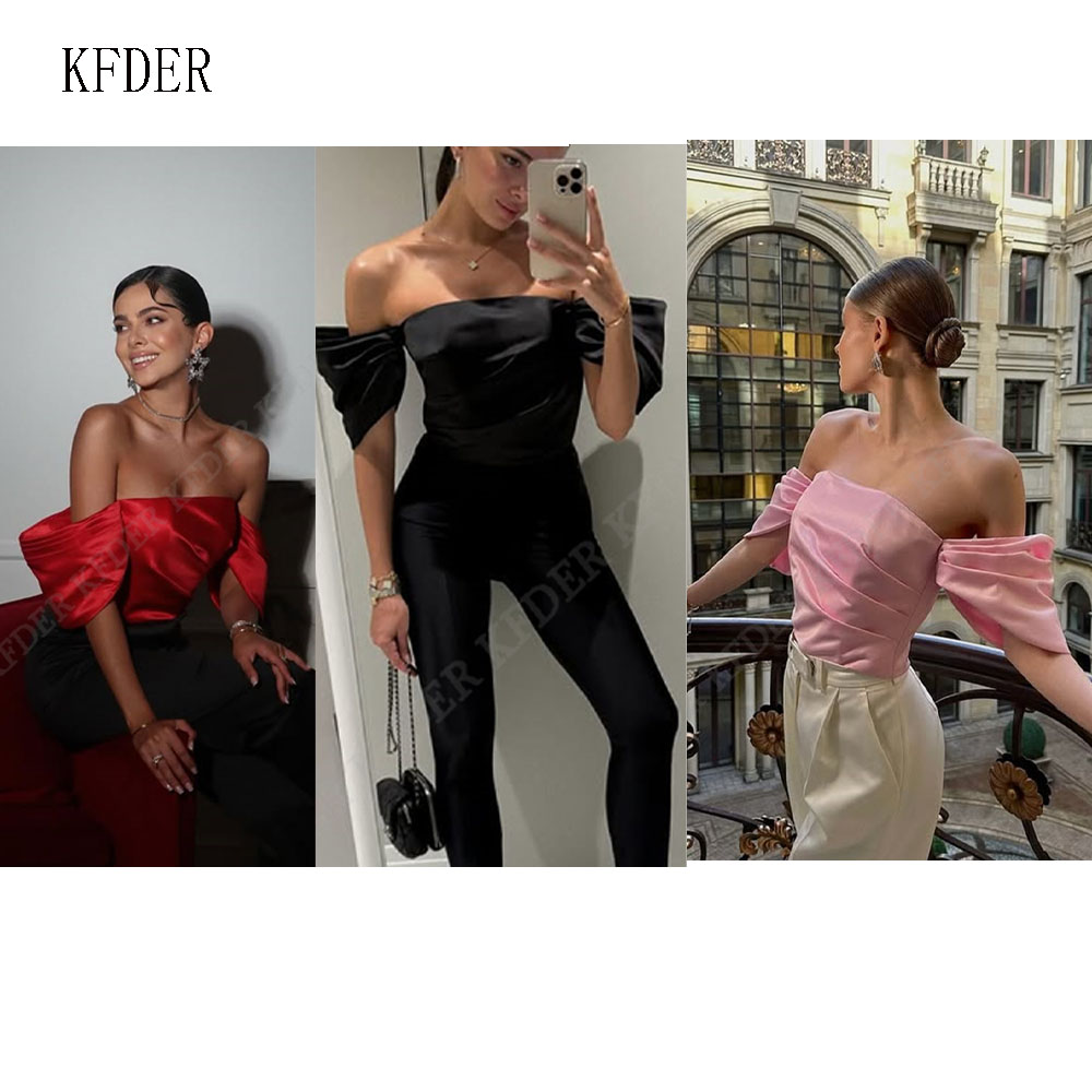 Women Formal Blouses For Evening Wear - Blus Satin Off Shoulder Wanita Elegan