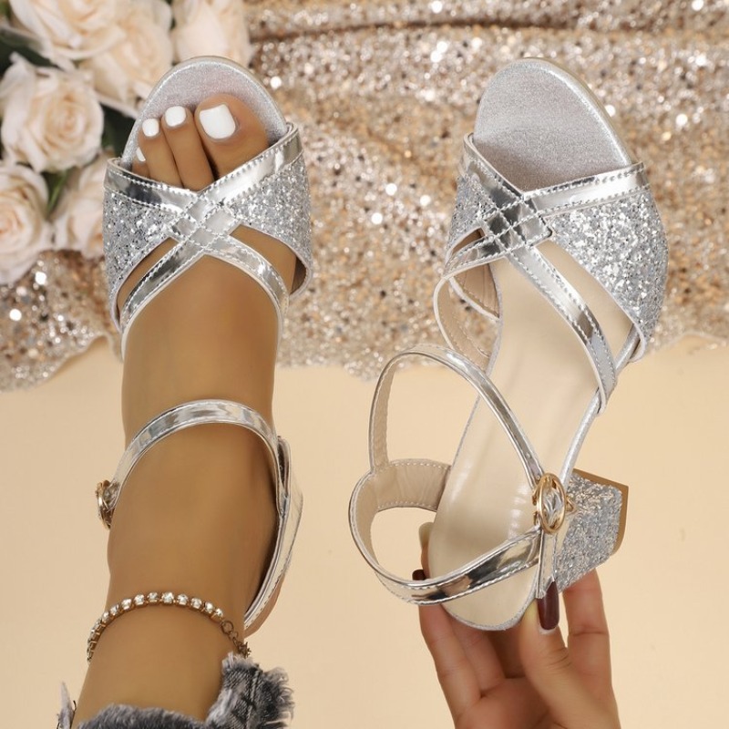 Women'S Formal Wear For Wedding - Sandal Wanita Hak Tinggi Emas Berkilau