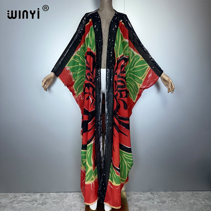 Young Women'S Formal Wear - Gaun kimono longgar motif retro Afrika