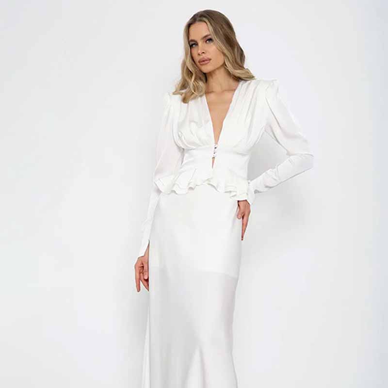 Women Formal Wear White Shirt - Kemeja Putih Wanita Kerah V Dalam