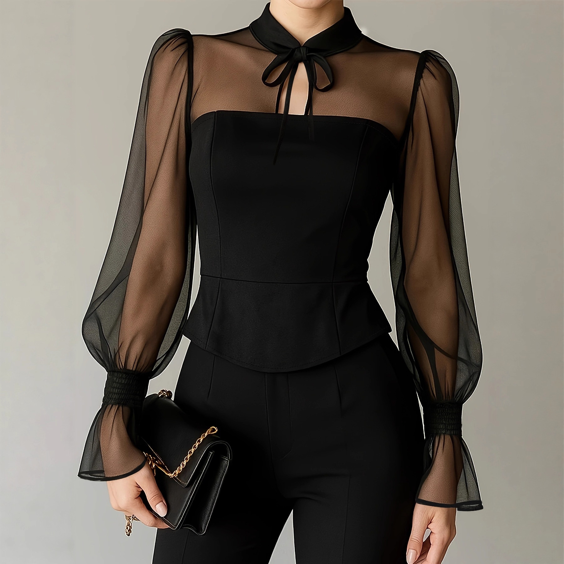 Women Formal Blouses For Evening Wear - Blus Lengan Puff Elegan untuk Wanita