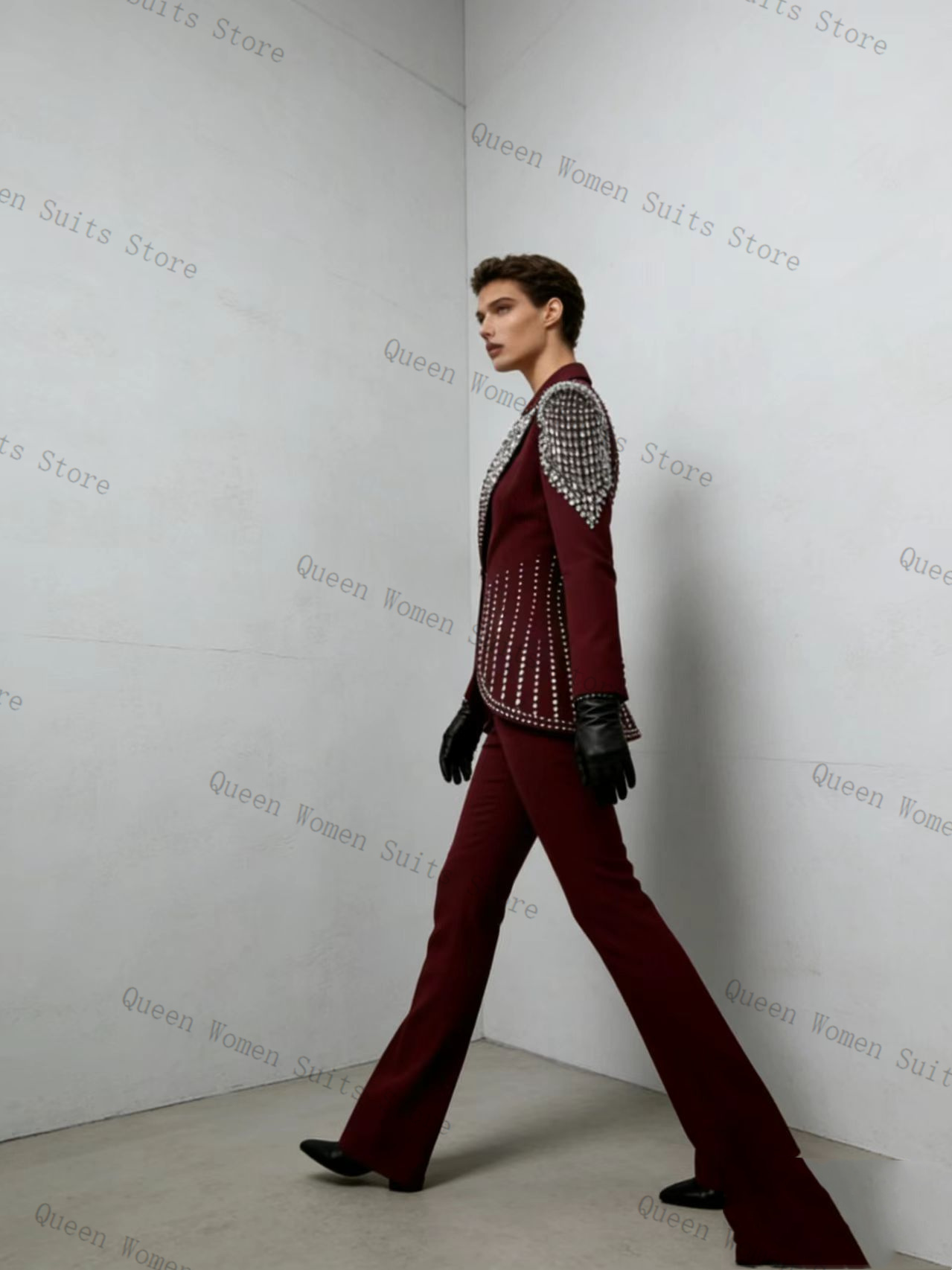 Women'S Formal Wear Jackets - Setelan Wanita Burgundy 2 Potong Blazer