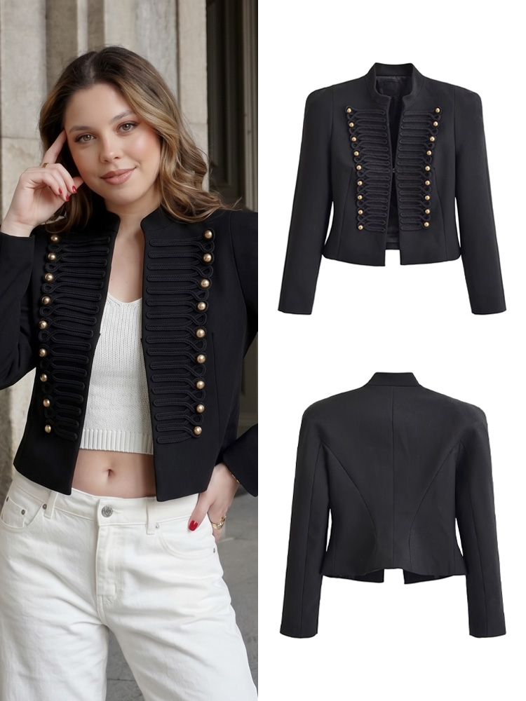 Women Formal Wear Black - HH Jaket Wanita Vintage Napoleon Kerah