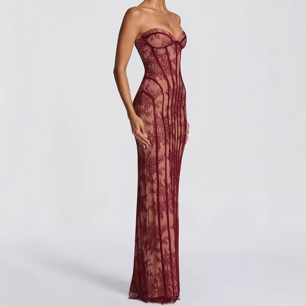 Women Formal Party Wear Dress - Gaun Maxi Bodycon Tanpa Tali untuk