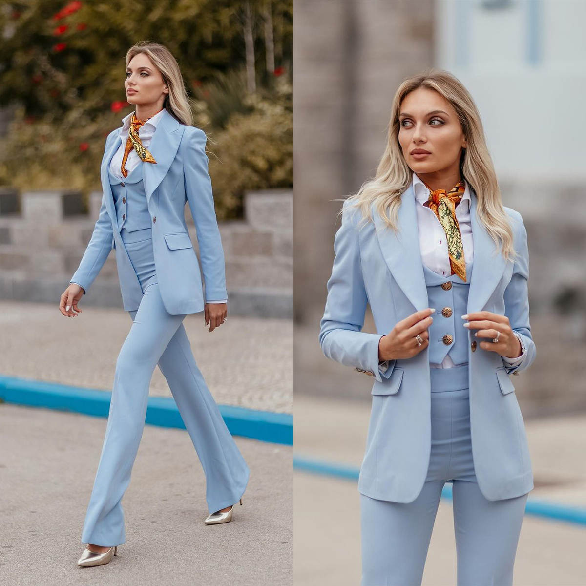 Setelan Formal Wanita Biru Lan - Women Formal Party Wear Dress ulasan dan harga