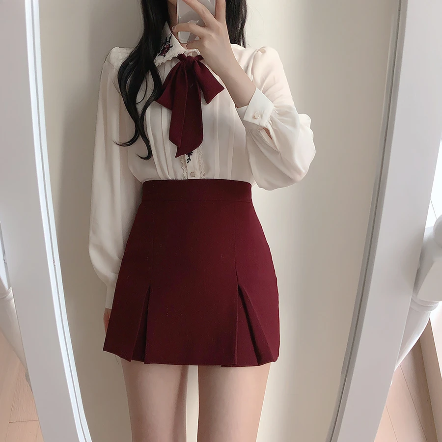 Atasan dasar bordir dasi kupu- - Women Formal Wear White Shirt ulasan dan harga