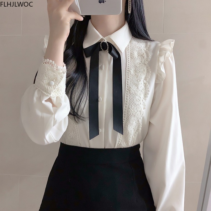 Ruffled Musim Semi Musim Gugur - Women Formal Wear White Shirt ulasan dan harga