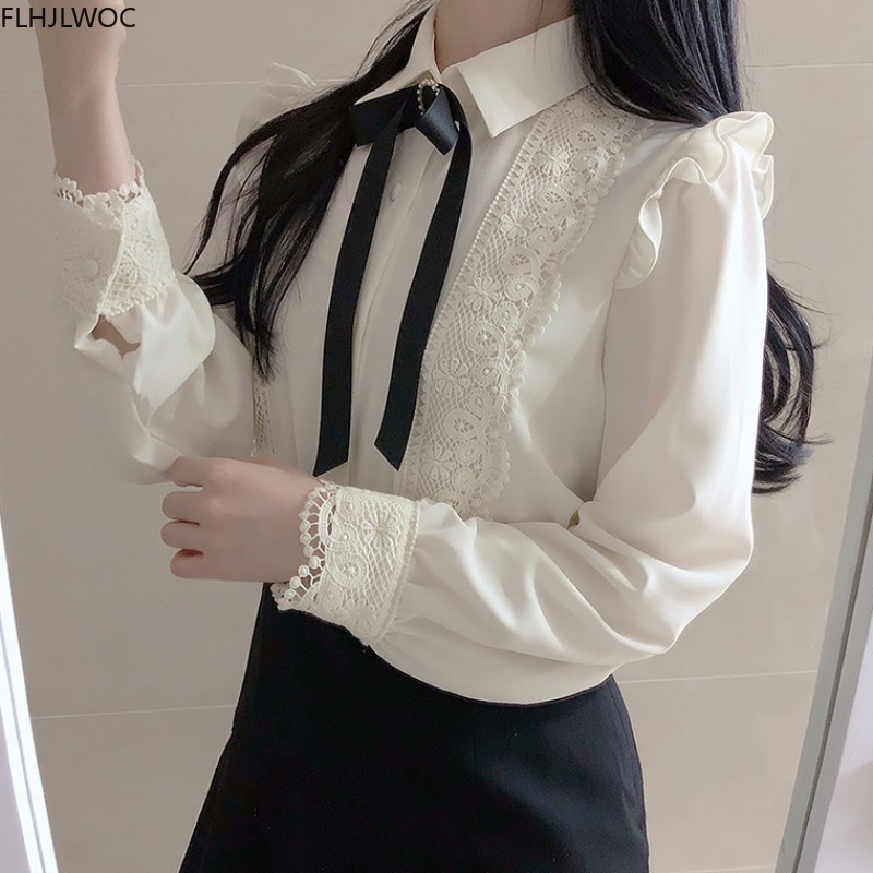 Ruffled Musim Semi Musim Gugur - Women Formal Wear White Shirt ulasan dan harga
