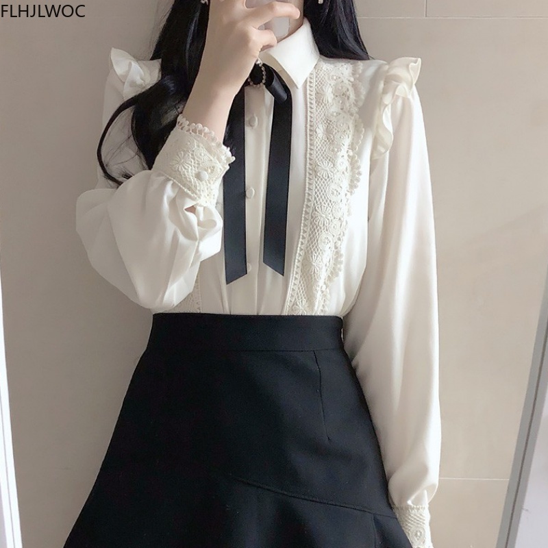 Ruffled Musim Semi Musim Gugur - Women Formal Wear White Shirt ulasan dan harga