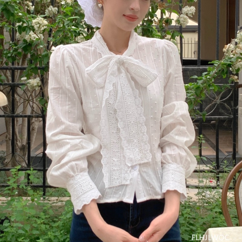 Atasan Dasi Kupu-kupu Renda An - Women Formal Wear White Shirt ulasan dan harga