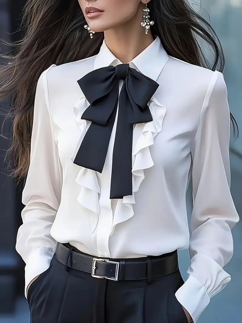 Blus Kerah Ruffle Lengan Panja - Women Formal Blouses For Evening Wear ulasan dan harga