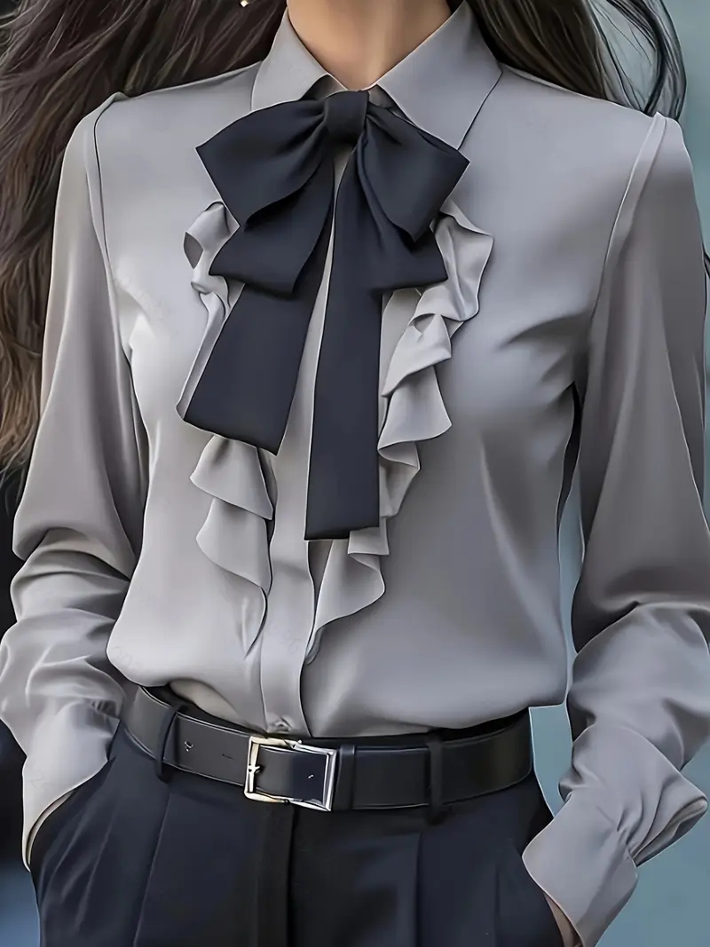 Blus Kerah Ruffle Lengan Panja - Women Formal Blouses For Evening Wear ulasan dan harga