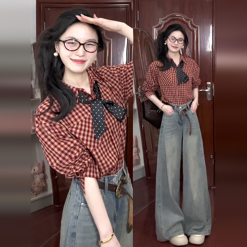 Kemeja Kotak-kotak Merah Vinta - Women Formal Blouses For Evening Wear ulasan dan harga